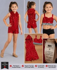 Red Sequin Hooded Dance Costume Set Child Intermediate Jazz Hip Hop Recital
