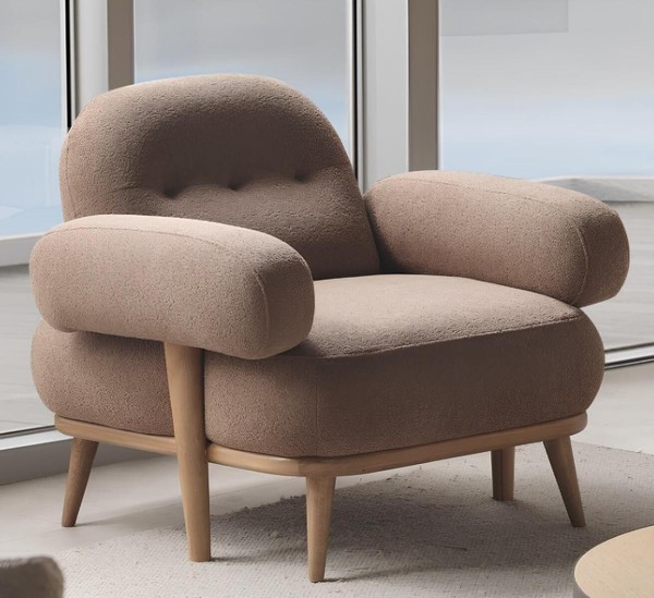 Designer Brauner Polstersessel Exklusiver 1-Sitzer Textilsessel-image