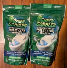 Lot of 2 Green Gobbler Powder Plunger Toilet Drain Clog Remover,  16.5 oz each