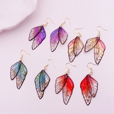 BUTTERFLY WINGS EARRINGS - Ladies Womens Gold Tone Drop / Dangle Earrings