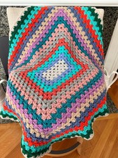 Handmade Crochet Granny Rectangle Blanket Afghan Throw Baby Multicolor 36" x 32"