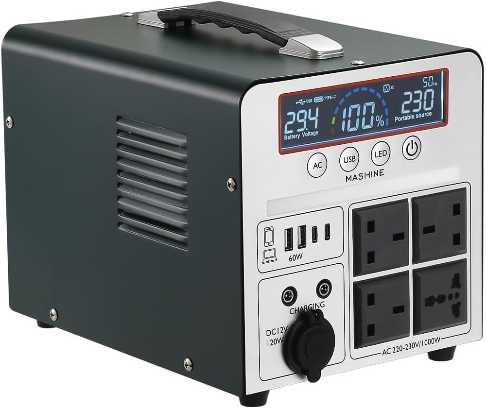 Power Station 1000W/666Wh, Portable Rechargeable Generator Inverter 4 AC Outlets