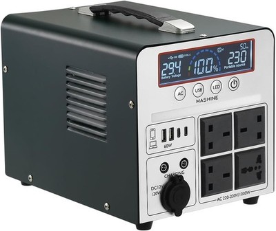 Powerstation 1000W/666Wh, Tragbarer Akku Generator Inverter 4 AC Steckdosen