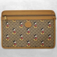 Gucci Disney Mickey GG Supreme Clutch Bag Beige Zip Card Slots Auth