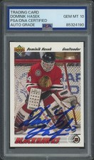 DOMINIK HASEK SIGNED 1991-92 UPPER DECK ROOKIE RC #335 CARD-GEM MINT 10 AUTO-PSA. rookie card picture