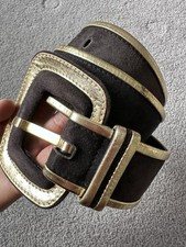 Vtg Escada black and gold wide belt Suede leather west Germany 36 ca 1990s