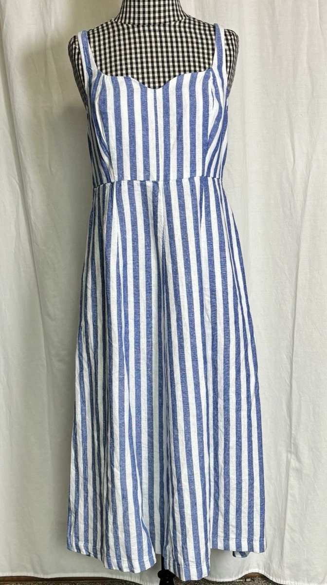 old navy striped linen blend swing dress Unique Vintage Navy & White Stripe Shirt Swing Dress