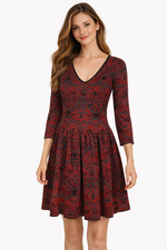 Marchesa Voyage Dress Size Small Red Drop Waist Fit And Flare Jacquard Knit