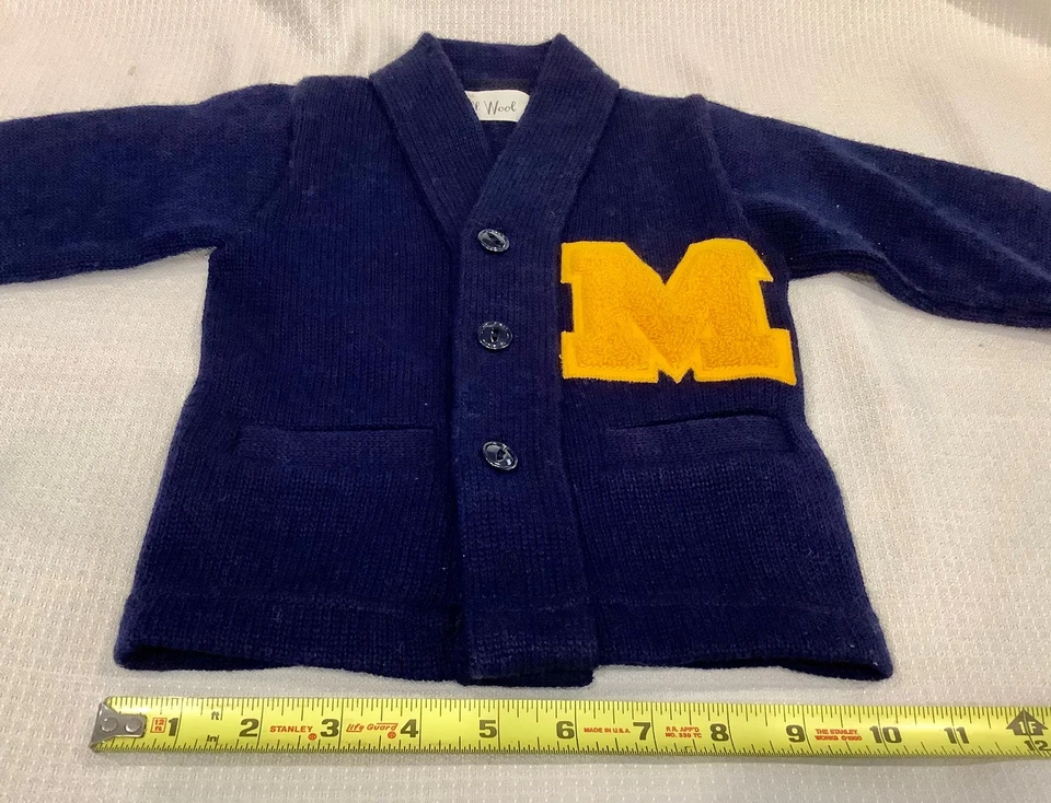 Suéter vintage Michigan Wolverines niños pequeños, 100 % lana, años 70 Foto 4 de 4