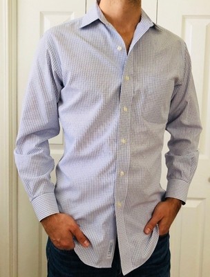 Brooks Brothers Slim Fit Non-Iron Dress Shirt 14.5/ 32 Sleeve Blue & White Check