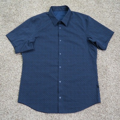 Lululemon Shirt Mens Large Blue Geometric Airing Easy Short Sleeve Button Up