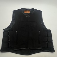 XXL DREAM APPAREL Black Heavy Denim Zip Front Gun Conceal Biker Vest Men