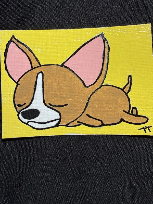 SLEEPY CHIHUAHUA ACEO ORIGINAL ATC HAND PAINTED ACRYLIC SIGNED