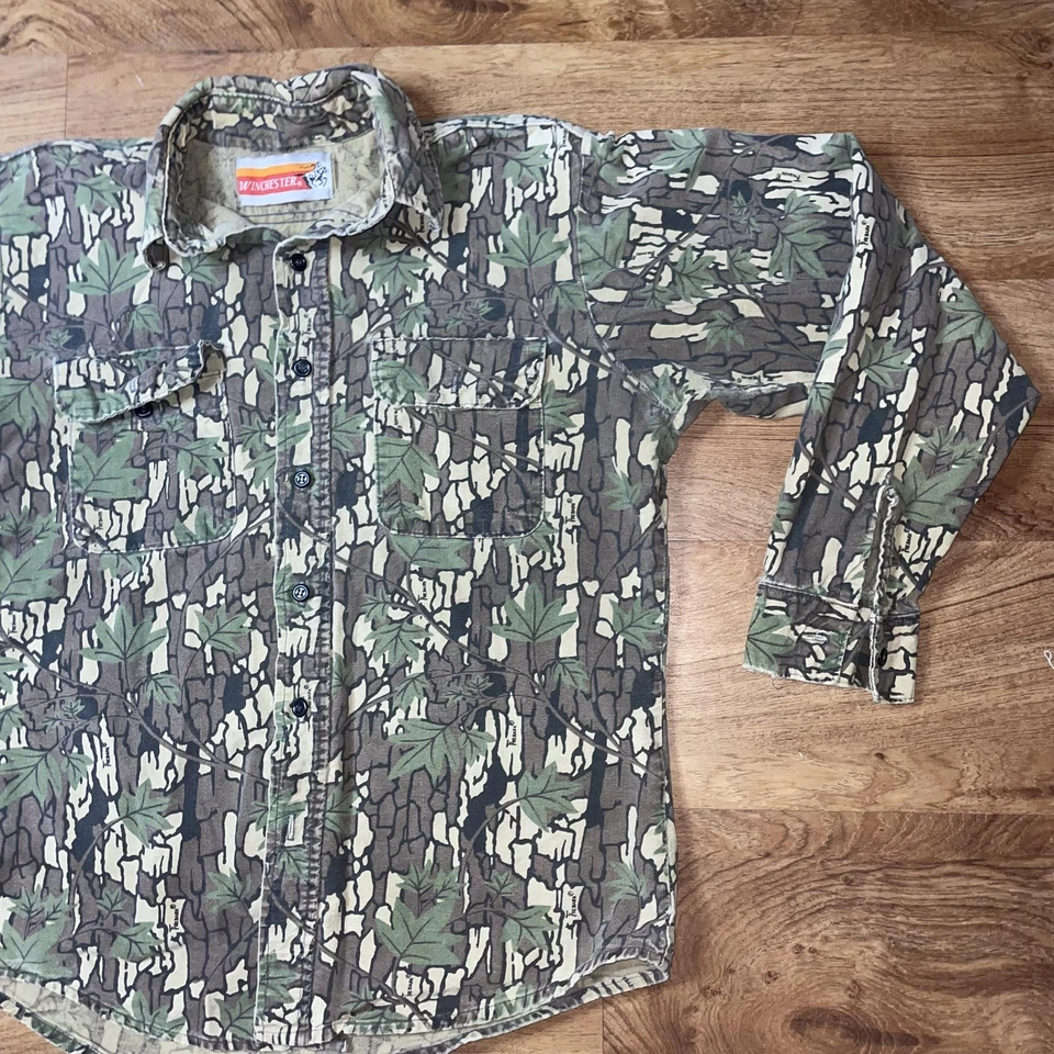 Camisa Winchester De Colección Para Hombre Grande Verde Trebark Camuflada Hecha en EE. UU. Años 80 Foto 3 de 4