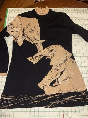 Womens St John Collection Black & Cream Elephant Sweater By Marie Gray Size S