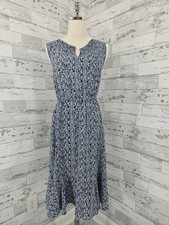 Talbots Womens 6 Blue Pink Paisley Print Sleeveless Dress Ruffled Hem