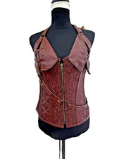 Alivila y Brown Brocade/Faux Leather Steampunk Renaissance Corset Sz XL