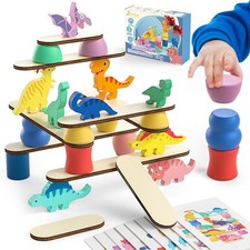 Montessori Dinosaur Stacking Blocks Wooden Balance Toy For Toddlers Ages 1-4