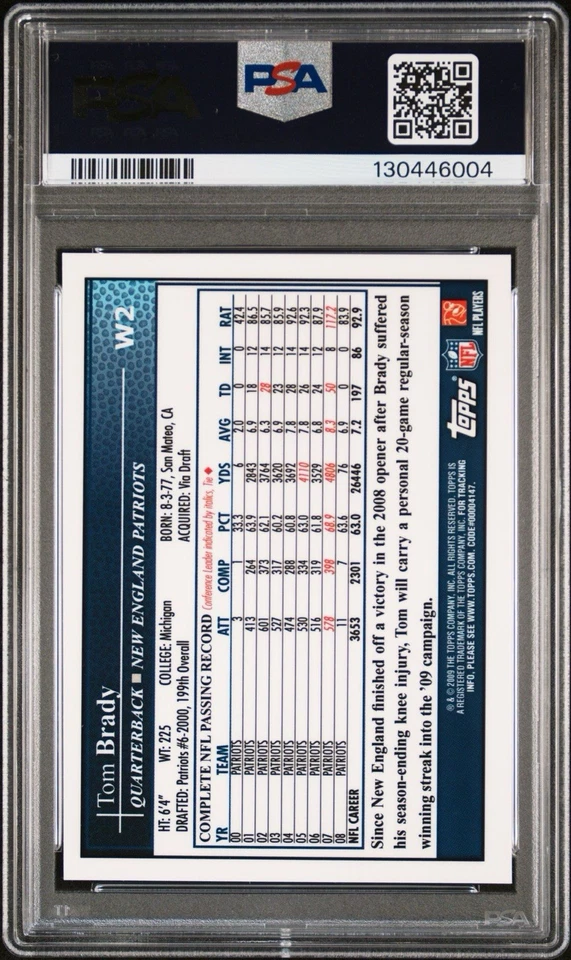 Topps Chrome Tom Brady W2 2009 refractor dorado PSA 9 como nuevo Foto 2 de 3