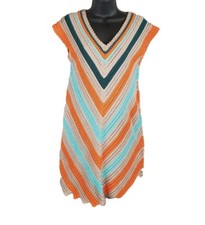 Womens M Crochet Seaside Chevron Dress Scalloped Hem Cap Sleeve Boho Beach Chic