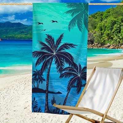 A Large Quick-Drying Microfiber Beach Towel Featuring a Tropical Beach Pattern