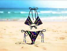 Vintage Love Print Padded String Bikini