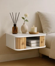 Floating Nightstand White Bedside Table Modern Boho Organiser Small Spaces Wa...