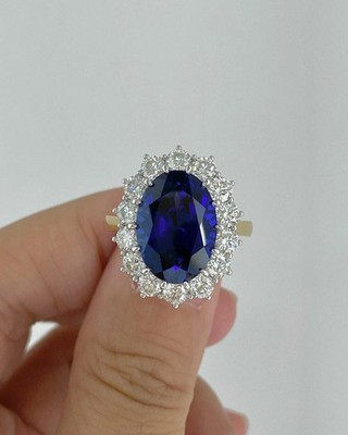 4.30 Ct Oval Cut Natural Sapphire Diamond Engagement Ring 14K Yellow Gold Solid