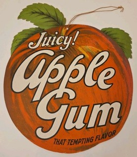 1920s Advertising Litho Juicy Apple Gum "That Tempting Flavor" 2 Sided 13"T Sign
