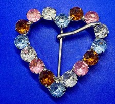 Heart Shaped Multi-Color Rhinestone Covered Vintage Belt Buckle for 1.25" Belt