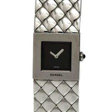 Chanel Watch Matelasse Black Silver H0009 Good Condition Watch SS Used Quartz