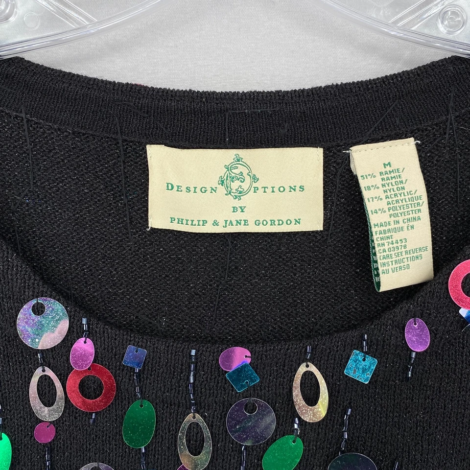 Opciones de Diseño Philip Jane Lentejuelas Fiesta Suéter Talla M Negro Metálico Vacaciones Foto 3 de 4