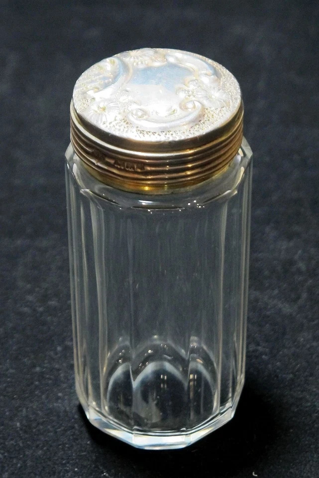Edwardian Faceted Glass Dressing Table Bottle—Sterling  Silver Top Gilt Interior - image 3 of 4