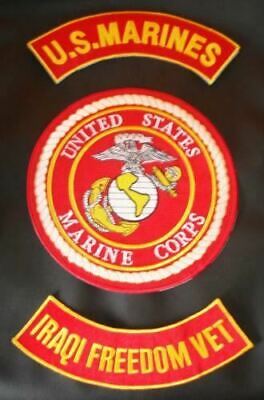 US Marines Semper Fi Patches Rockers & Center Back Patch Set Marine Corps Red 