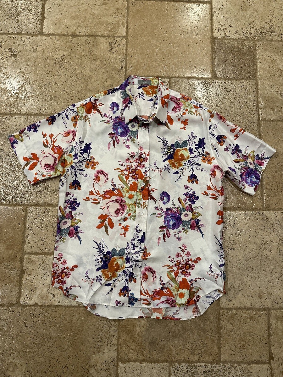 超希少 Dior 19ss KAWS BEE刺繍総柄 シルク長袖シャツ Dior x Kaws Kim Jones Silk Floral Button Up Bee Logo Shirt