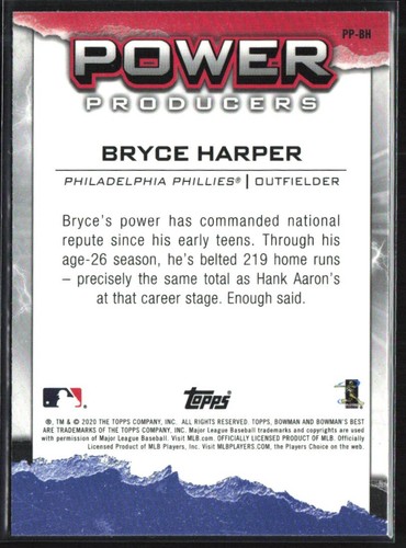 2020 Bowman's Best #PP-BH Bryce Harper Power Producers - Picture 2 of 2