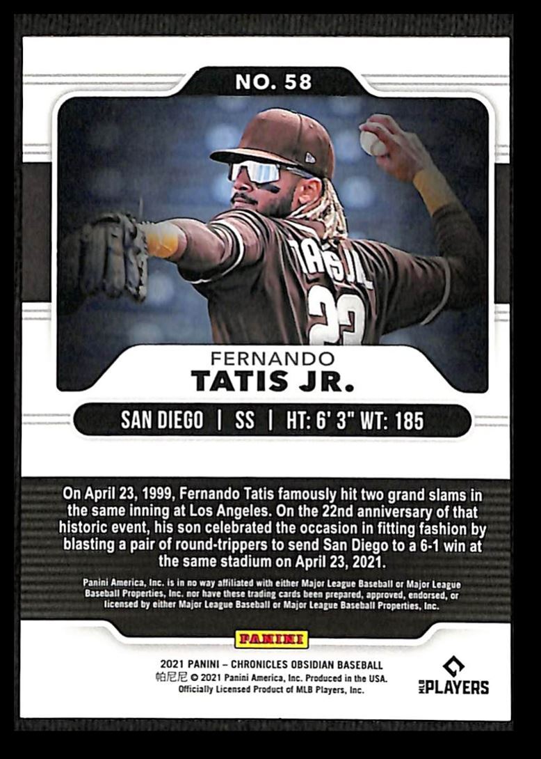 2021 Panini Chronicles Obsidian Fernando Tatis Jr. San Diego