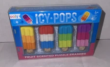 ICY POPS SCENTED ERASERS - OOLy. Colorful Fruit  Scented Puzzle Erasers X4