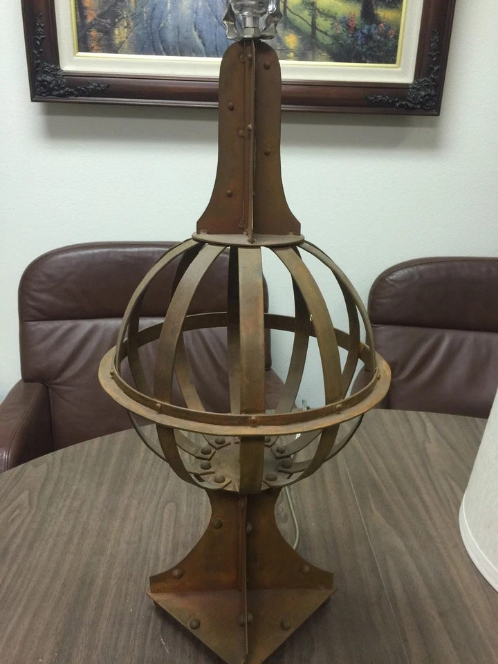 Vintage Rustic Iron Metal Orbit Globe 1-light Accent Table Lamp, 26" Tall, 11" W - Image 3 of 4