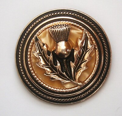 S604) Vintage Scottish Thistle Lucite runder Schal Clip Brosche