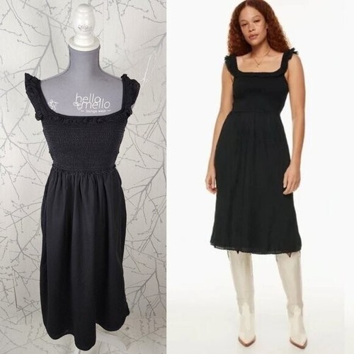 Wilfred Black Organic Cotton Smocked Reminisce Midi Dress | Women's S
