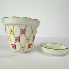Longaberger Pottery Dogwood Flower Pot! Planting Candles Trinkets Pocket Change
