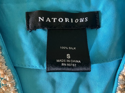 NATORI 100% Silk Turqoise Tunic/Caftan, Size S - Picture 8 of 8