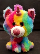 HugFun Unicorn Multicolor Plush Pink Sparkly Eyes 9" Stuffed Animal