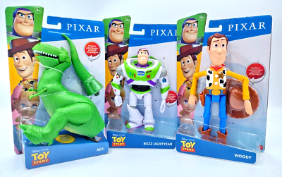 Disney Toy Story Buzz Lightyear Woody Rex Lot of 3 Articulated