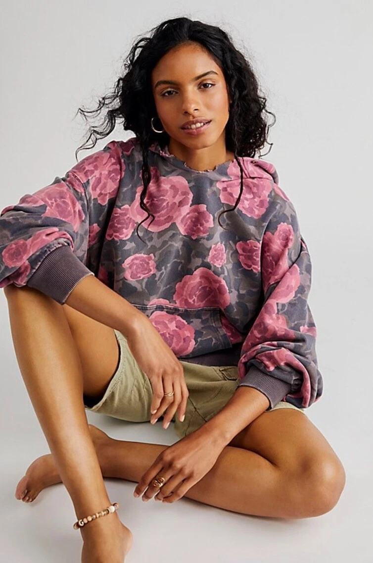 Free People Itu0026#039;s A Vibe Printed Hoodie We The Free Floral Pink Gray  Combo S NEW | eBay