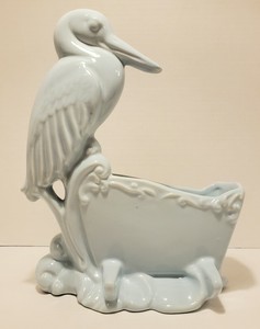 Azul Vintage Ceramica Haeger Usa Ciguena Pelicano Cama De Bebe Moises Maceta Regalo Ebay