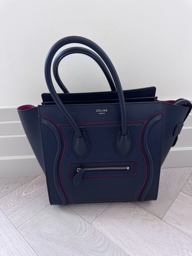 Celine Genuine Leather Navy Blue Large Luggage Bag Calfskin Handbag Designer Red