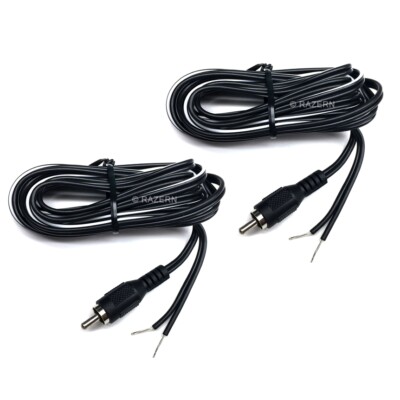NEW Two-Pack 8 ft RCA Male Plug to Bare Wire Audio Speaker Subwoofer Cable Cord