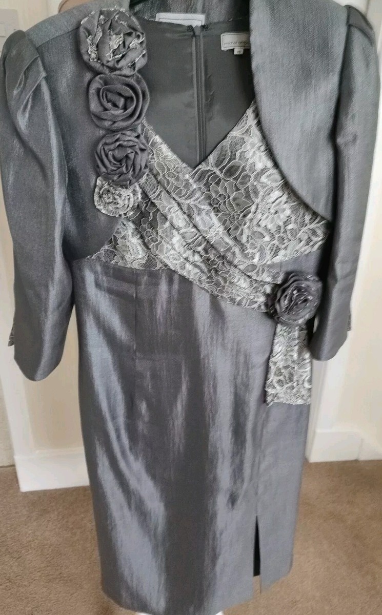 Michel Ambers Dress Shrug Jacket Outfit Mother Of The Bride Size 10 Silver  Grey